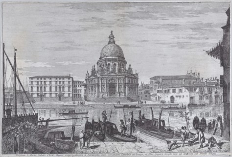 The church of Santa Maria della Salute seen across the water with gondolas in the foreground, 1741.