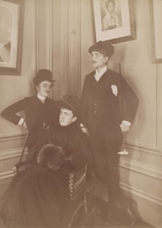 Frances Benjamin Johnston, full lgth., standing, in costume, wearing mustache..., c1890 - 1900. Creator: Frances Benjamin Johnston.
