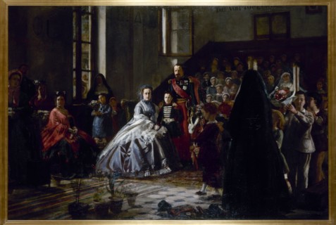 The Emperor, the Empress and the Imperial Prince visiting an orphanage in Fontainebleau, c1867.