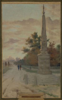Sketch for the town hall of Vincennes: the chapel, keep, obelisk, the manoeuvring area..., 1898. Creator: Maurice Chabas.