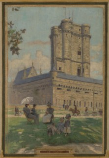 Sketch for the town hall of Vincennes: the chapel, keep, obelisk, the manoeuvring area..., 1898. Creator: Maurice Chabas.