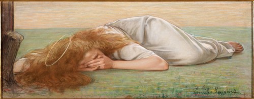 Mary Magdalene at the foot of the cross, 1897. Creator: Longoni, Emilio (1859-1932).