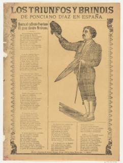 Broadsheet relating to the triumphs of the bullfighter Ponciano Diaz in Spain, a co..., ca. 1900-10. Creator: Anon.