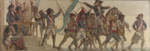 The departure of conscripts, The homeland in danger: Sketch for the school in rue de Chatea..., 1879 Creator: Diogene Ulyssee Napoleon Maillart.