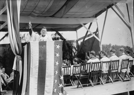 Military Field Mass By Holy Name Soc. of Roman Catholic Church - Father Eugene Del..., 1910. Creator: Harris & Ewing.