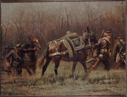 Military scene: mobile units leading ambulance mules (fragment of the panorama of Champigny), 1881.