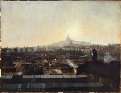 Les Voies de la gare du Nord, les toits de l'hôpital Lariboisière et la colline de Montmartre, vers 1895, c1895.
