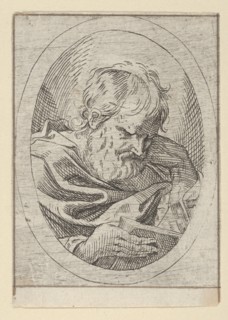 An apostle resting his head on his left hand and reading a book, in an oval frame, 1600-1640. Creator: Anon.