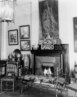 Fireplace, furniture, and works of art in Frances Benjamin Johnston's..., New Orleans, c1920 - 1950. Creator: Frances Benjamin Johnston.