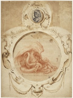 Dragon devouring a snake. With a Portrait of Andrea del Sarto, First quarter of 16th cen. Creator: Andrea del Sarto (1486-1531).