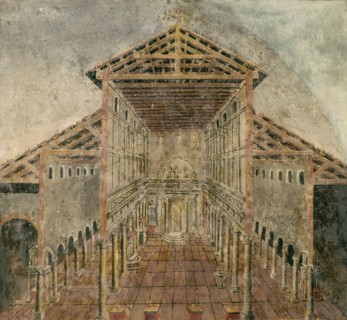Constantine's Old St. Peter's Basilica as it looked in the 4th century, 1616. Creator: Ricci (Il Novara), Giovanni Battista (1537-1627).