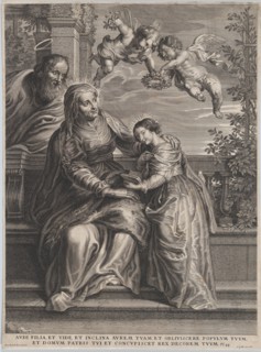 The education of the Virgin, with Saint Anne and the Virgin Mary reading with two p..., ca. 1600-50. Creator: Anon.