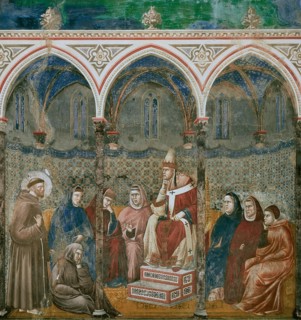Saint Francis Preaching before Honorius III (from Legend of Saint Francis), 1295-1300. Creator: Giotto di Bondone (1266-1377).