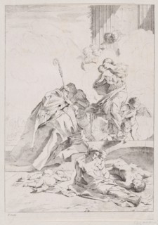 Three Lucchese saints Sts Nicholas Tolentino, Nicholas of Bari and Roch interceding w..., 1650-1700. Creator: Anon.