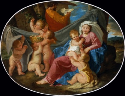 Rest on the Flight into Egypt with the Infant Saint John the Baptist and Angels, ca 1627. Creator: Poussin, Nicolas (1594-1665).