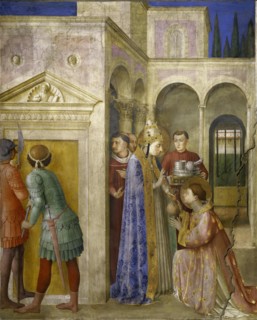 Saint Lawrence Receiving the Treasures of the Church from Pope Sixtus II, c. 1448. Creator: Angelico, Fra Giovanni, da Fiesole (ca. 1400-1455).