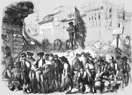 'Scene at a Barricade during the recent Spanish Insurrection', 1854. Creator: Unknown.