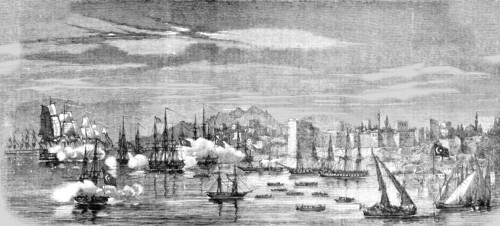 'Attack on the Turkish Flotilla by the Russian Fleet, at Sinope 1853', 1854. Creator: Unknown.