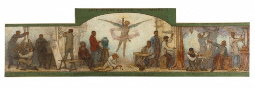 Art spreads its light far and wide: Crafts and industrial design: Sketch for the drawing..., 1880. Creator: Edmond Eugene Valton.