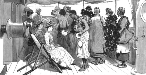 'From Brindisi to Burma - Traders on board the P&O SS"Clyde" at Aden', 1886.  Creator: Unknown.