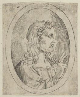 Christ seen in profile facing right, making the sign of blessing with his right hand, 1600-1640. Creator: Anon.