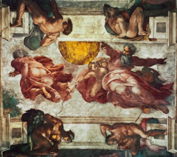 The Creation of the Sun, the Moon and the Plants. Sistine Chapel ceiling in the Vatican , 1508-1512. Creator: Buonarroti, Michelangelo (1475-1564).