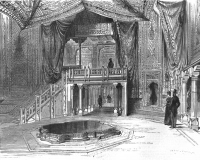 'The Colonial Exhibition, Indian section, The Durbar tent in the Indian Palace', 1886.  Creator: Unknown.
