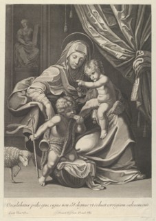 The Virgin seated with the infant Christ on her lap, the young Saint John the Baptist..., 1625-89. Creator: Anon.