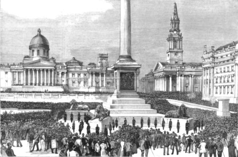 'Trafalgar Square during the meetings of the Unemployed and the Social Democrats', 1886.  Creator: Unknown.