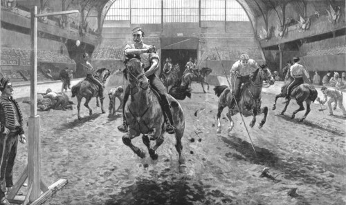 'Rehearsing for the Royal Military Tournament at the Agricultural Hall, Islington', 1886.  Creator: W Small.