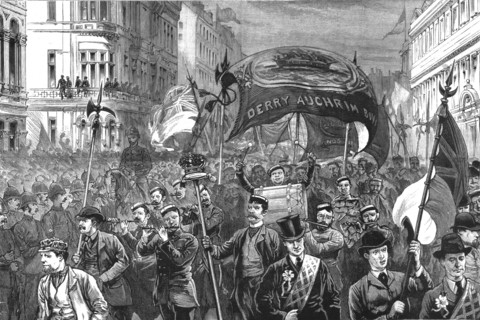'The Crisis in Ireland - The Procession in Royal Avenue on it's way to Ulster Hall', 1886.  Creator: Unknown.