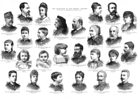 ''The Expulsion of the French Princes; Portraits of the members of the Orleans family', 1886.  Creator: Unknown.