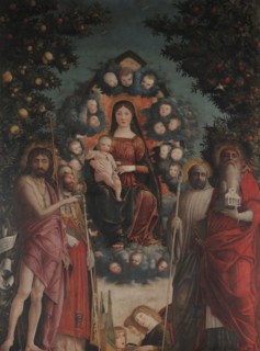 Madonna in glory with Saint John the Baptist, Saint Gregory the Great, Saint Benedict and..., 1497. Creator: Mantegna, Andrea (1431-1506).