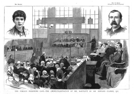'The Pimlico poisoning case - The cross examination of Mr Bartlett by Mr Edward Clarke, QC' 1886. Creator: Unknown.