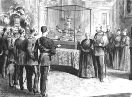 ''The Presentation of the Officers' Jubilee Memorial to Her Majesty at Buckingham Palace', 1890. Creator: Unknown.
