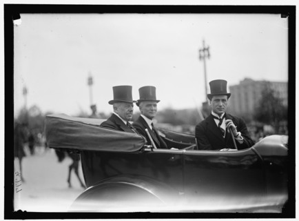 Secretary of State Robert Lansing, left, in automobile, between 1916 and 1918. Creator: Harris & Ewing.