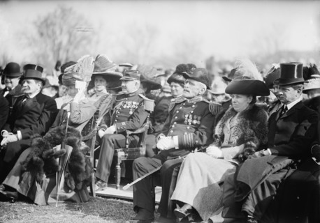 George Von L. Meyer with Mrs. Taft; Soldiers And Sailors Monument At Annapolis, 1911. Creator: Harris & Ewing.