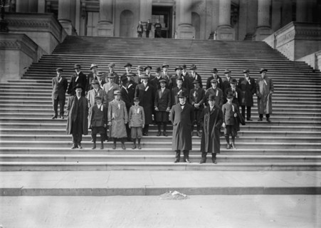 Cotton Growers On Capitol Steps - Congressman Tom Heflin of Alabama, Front Center, 1912. Creator: Harris & Ewing.