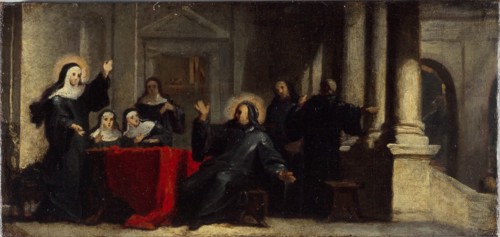 Sainte Scolastique obtenant du ciel une pluie accompagnée de tonnerre pour empêcher saint..., c1706. Creator: Louis Galloche.