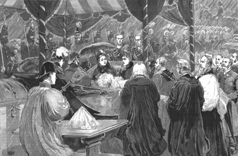 'The visit of the Queen to Liverpool - The Recorder reading the Corporation Address...', 1886.  Creator: Unknown.
