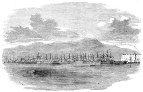 Russian Fleet moored outside the Batteries of Sebastopol, under the guns, September 22, 1854. Creator: Unknown.