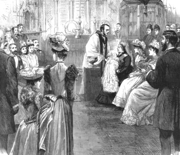 ''The Christening at Windsor; The Queen standing sponsor to the infant daughter of the Duke and Duch Creator: Unknown.