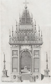 Design of the catafalque for the exequies of the Marchesa di Villena in San Giacomo degli ..., 1604. Creator: Anon.