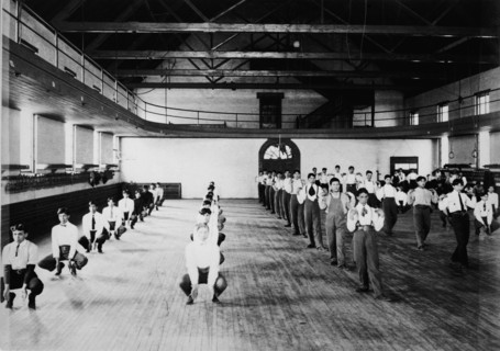 Male Native American students in physical education class, Carlisle..., Pennsylvania, c1901 - 1903. Creator: Frances Benjamin Johnston.