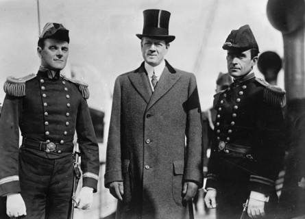 Battleship Review, Unidentified Naval officer; Postmaster General Hitchcock; Dr. Cary..., 1912. Creator: Harris & Ewing.
