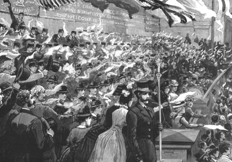 'School children from St Saviours and Mrs Newcomen's school cheering the Prince of Wales..., ', 1886 Creator: Unknown.