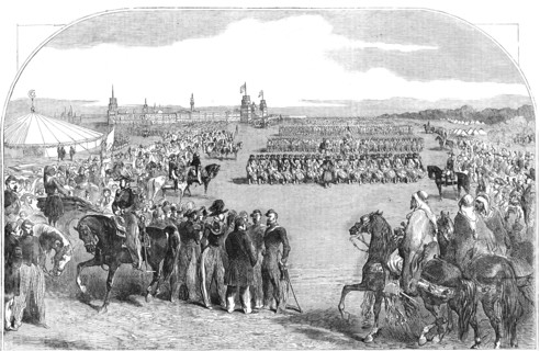 Review of the Division under Prince Napoleon before the Sultan, at Scutari - Zouaves Defiling, 1854. Creator: Unknown.