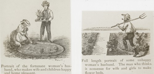 Reproduction of illustrations showing fortunate and unhappy husbands, between 1915 and 1925. Creator: Frances Benjamin Johnston.