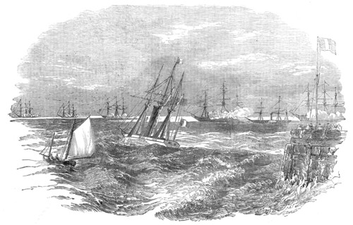 The Emperor leaving Calais Harbour, to visit the English Squadron, 1854. Creator: Unknown.