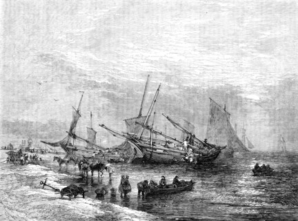 The Lowestoft Herring Fishery - drawn by E. Duncan, 1854. Creator: Unknown.